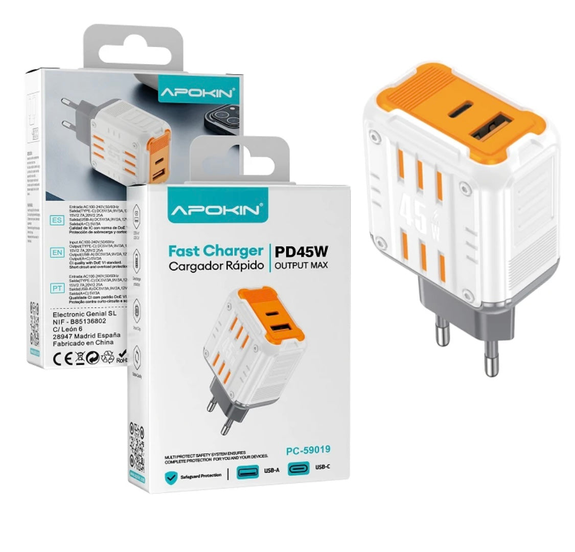 Cargador red tipo C + usb 3.0 45w