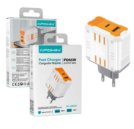 Cargador Red Tipo-C +USB QC 3.0 65W